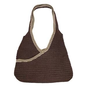 Vintage Brown Beige Neutral Woven Knit Purse Shoulder Bag Pocketbook